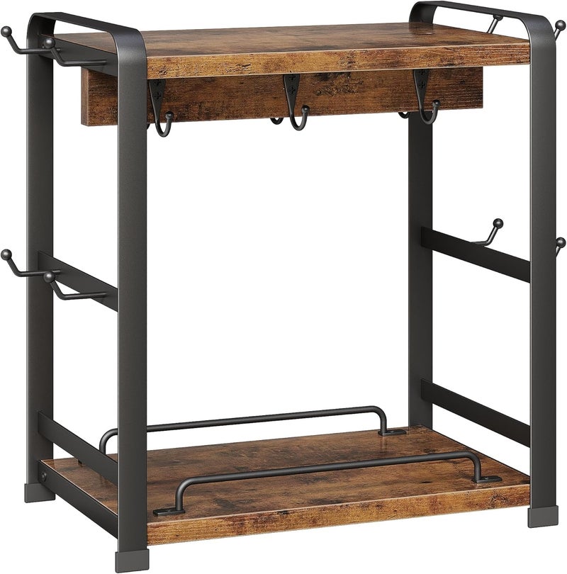 OROPY Wooden Coffee Bar Organizer with 14 Mug Hooks, 2 Tier Countertop Coffee Mug Holder Stand for Cups, Mugs, Syrups, Accessories - Image 1